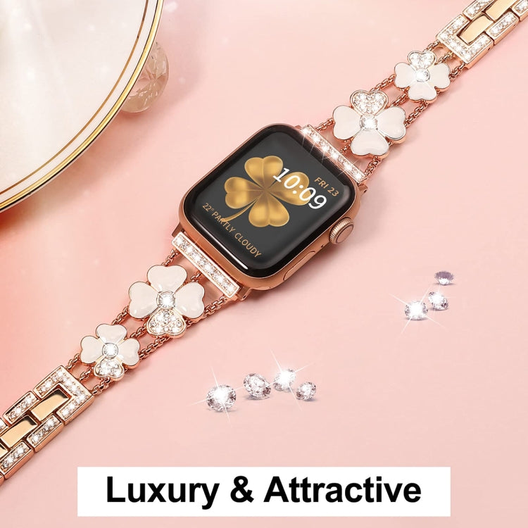 For Apple Watch 5 44mm Petal Metal Diamond Watch Band(Rose Gold+White) -  by PMC Jewellery | Online Shopping South Africa | PMC Jewellery