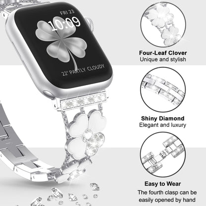 For Apple Watch 4 40mm Petal Metal Diamond Watch Band(Sliver+White) -  by PMC Jewellery | Online Shopping South Africa | PMC Jewellery