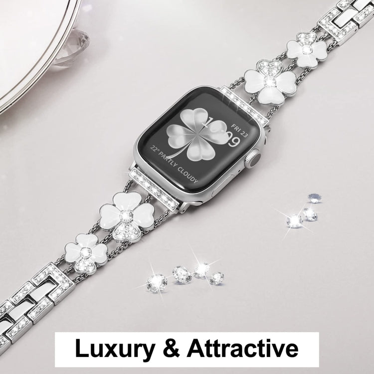 For Apple Watch 4 40mm Petal Metal Diamond Watch Band(Sliver+White) -  by PMC Jewellery | Online Shopping South Africa | PMC Jewellery