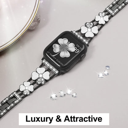 For Apple Watch 2 38mm Petal Metal Diamond Watch Band(Black+White) -  by PMC Jewellery | Online Shopping South Africa | PMC Jewellery