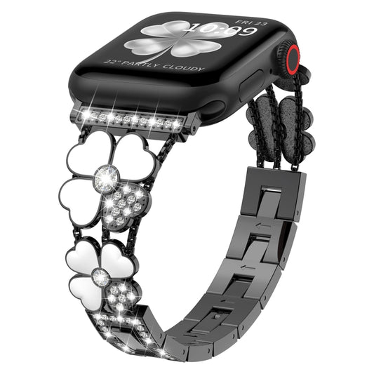 For Apple Watch 38mm Petal Metal Diamond Watch Band(Black+White) -  by PMC Jewellery | Online Shopping South Africa | PMC Jewellery