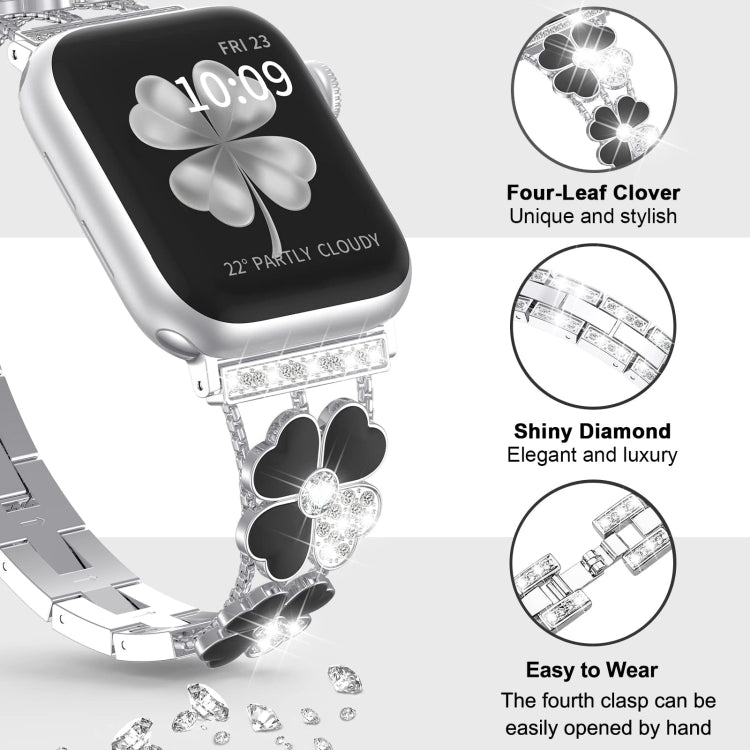 For Apple Watch 42mm Petal Metal Diamond Watch Band(Silver+Black) - Watch Bands by PMC TechLife | Online Shopping South Africa | PMC TechLife