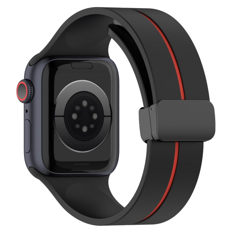 Two Color Folding Buckle Silicone Watch Band For Apple Watch 8 41mm(Black+Red) -  by PMC TechLife | Online Shopping South Africa | PMC TechLife
