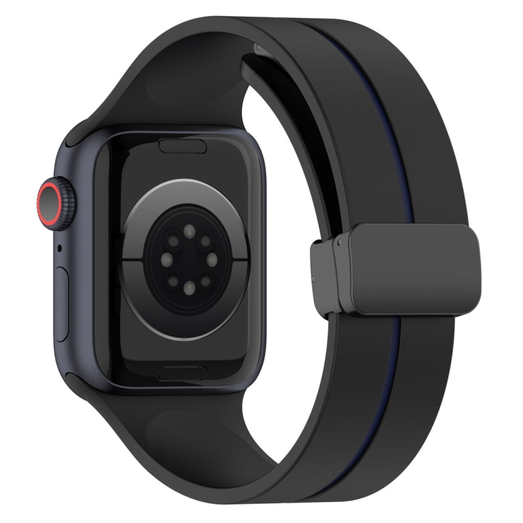 Two Color Folding Buckle Silicone Watch Band For Apple Watch 8 41mm(Black+Blue) -  by PMC TechLife | Online Shopping South Africa | PMC TechLife