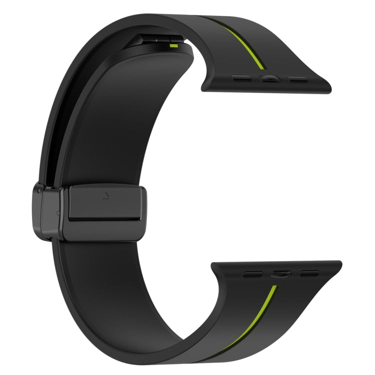 Two Color Folding Buckle Silicone Watch Band For Apple Watch 8 45mm(Black+Lime) -  by PMC TechLife | Online Shopping South Africa | PMC TechLife