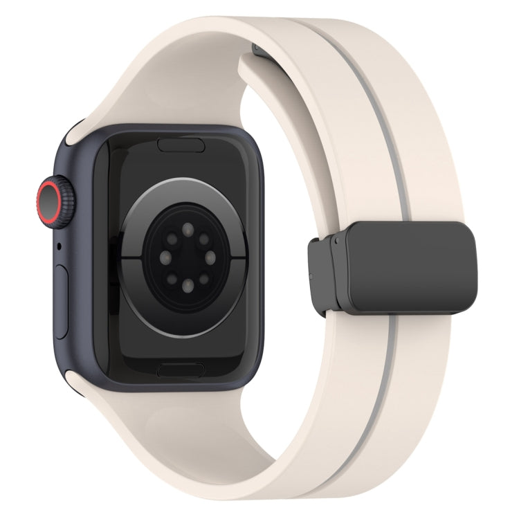 Two Color Folding Buckle Silicone Watch Band For Apple Watch 8 45mm(Starlight+Grey) -  by PMC TechLife | Online Shopping South Africa | PMC TechLife