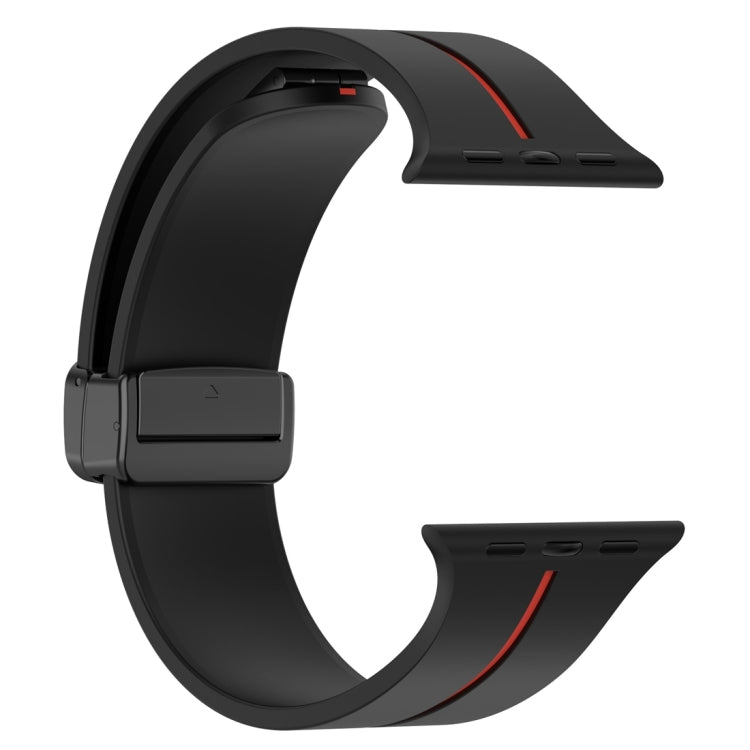 Two Color Folding Buckle Silicone Watch Band For Apple Watch 7 45mm(Black+Red) - Watch Bands by PMC Jewellery | Online Shopping South Africa | PMC Jewellery