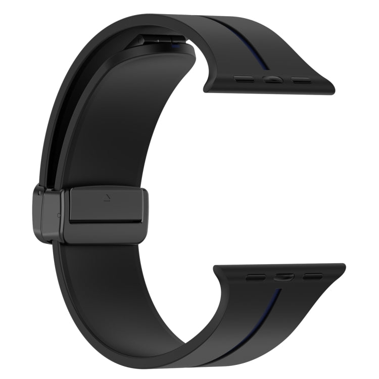 Two Color Folding Buckle Silicone Watch Band For Apple Watch 7 45mm(Black+Blue) - Watch Bands by PMC TechLife | Online Shopping South Africa | PMC TechLife