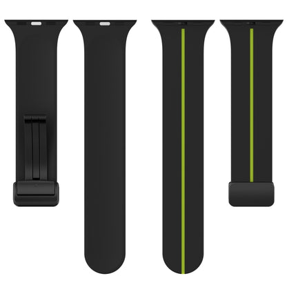 Two Color Folding Buckle Silicone Watch Band For Apple Watch SE 2022 44mm(Black+Lime) - Watch Bands by PMC Jewellery | Online Shopping South Africa | PMC Jewellery