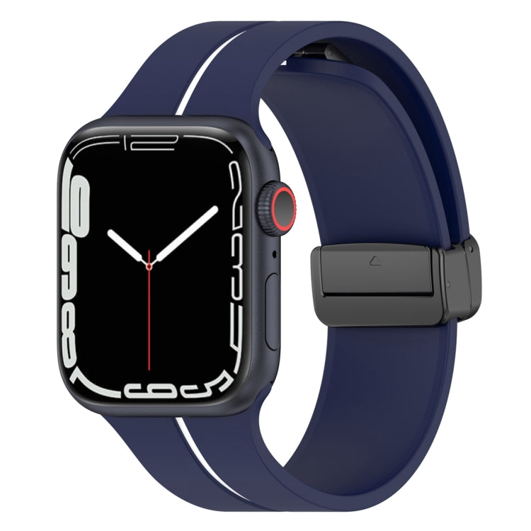 Two Color Folding Buckle Silicone Watch Band For Apple Watch 5 40mm(Midnight Blue+White) - Watch Bands by PMC Jewellery | Online Shopping South Africa | PMC Jewellery