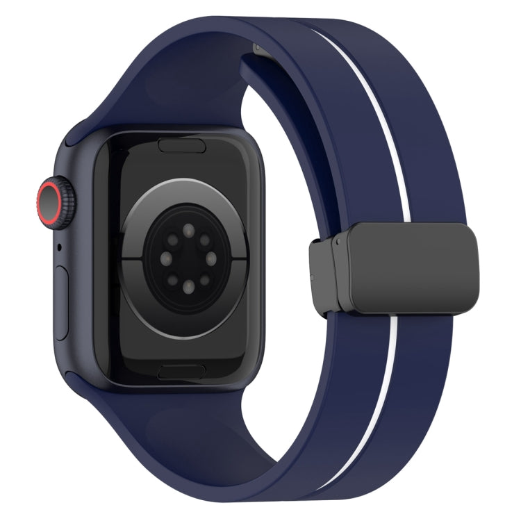 Two Color Folding Buckle Silicone Watch Band For Apple Watch 5 40mm(Midnight Blue+White) - Watch Bands by PMC TechLife | Online Shopping South Africa | PMC TechLife