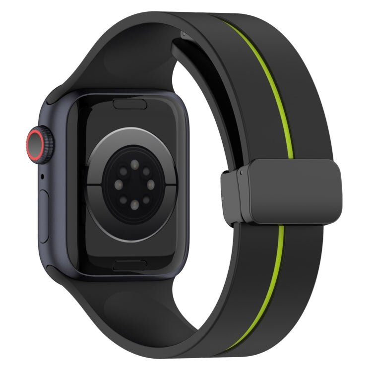 Two Color Folding Buckle Silicone Watch Band For Apple Watch 3 38mm(Black+Lime) -  by PMC TechLife | Online Shopping South Africa | PMC TechLife