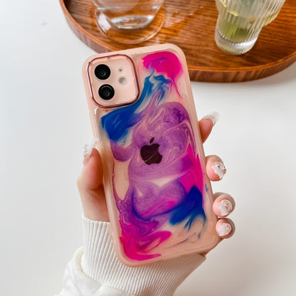 For iPhone 12 Oil Painting Electroplating TPU Phone Case(Pink) - iPhone 12 / 12 Pro Cases by PMC Jewellery | Online Shopping South Africa | PMC Jewellery