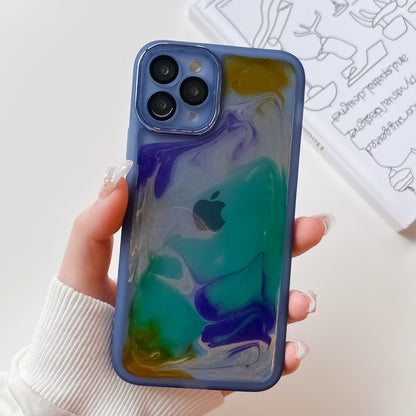 For iPhone 11 Pro Oil Painting Electroplating TPU Phone Case(Blue) - iPhone 11 Pro Cases by PMC Jewellery | Online Shopping South Africa | PMC Jewellery