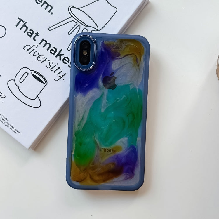 For iPhone X / XS Oil Painting Electroplating TPU Phone Case(Blue) - More iPhone Cases by PMC TechLife | Online Shopping South Africa | PMC TechLife