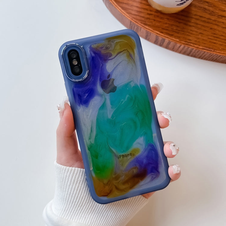 For iPhone X / XS Oil Painting Electroplating TPU Phone Case(Blue) - More iPhone Cases by PMC TechLife | Online Shopping South Africa | PMC TechLife