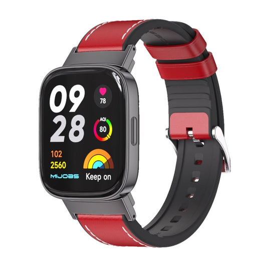 For Redmi Watch 3 Mijobs TPU Leather Watch Band(Red Black) -  by MIJOBS | Online Shopping South Africa | PMC Jewellery