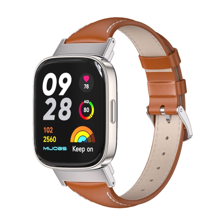 For Redmi Watch 3 Mijobs Genuine Leather Slim Watch Band(Orange Silver) - free shipping - PMC TechLife - Order now!