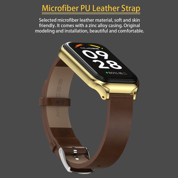 For Xiaomi Smart Band 8 Active / Redmi Band 2 Mijobs Metal Shell Microfiber PU Leather Watch Band(Black Silver) - Watch Bands by MIJOBS | Online Shopping South Africa | PMC TechLife | Buy Now Pay Later Mobicred