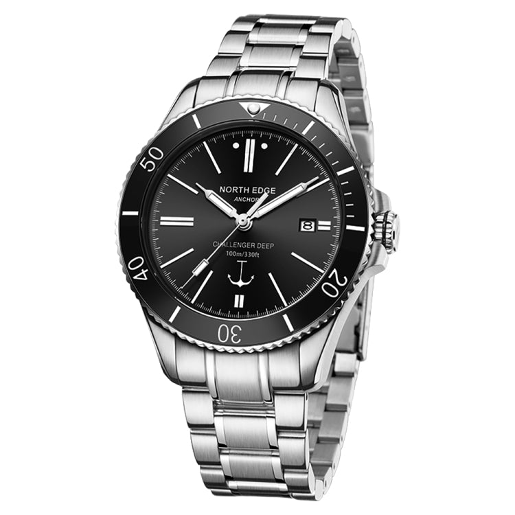 NORTH EDGE ANCHOR Men Outdoor 100m Waterproof Mechanical Watch(Black) - Metal Strap Watches by NORTH EDGE | Online Shopping South Africa | PMC Jewellery | Buy Now Pay Later Mobicred