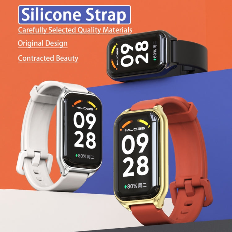 For Xiaomi Smart Band 8 Active / Redmi Band 2 Mijobs Metal Shell Silicone Watch Band(White Silver) - Watch Bands by MIJOBS | Online Shopping South Africa | PMC TechLife | Buy Now Pay Later Mobicred