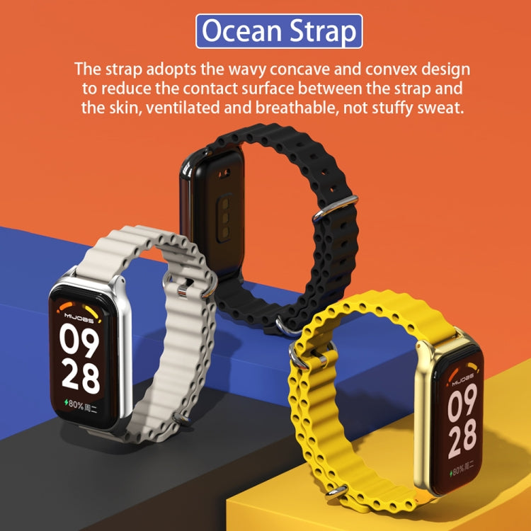 For Xiaomi Smart Band 8 Active / Redmi Band 2 Mijobs Metal Shell Ocean Silicone Watch Band(Dark Blue Silver) - Watch Bands by MIJOBS | Online Shopping South Africa | PMC TechLife | Buy Now Pay Later Mobicred