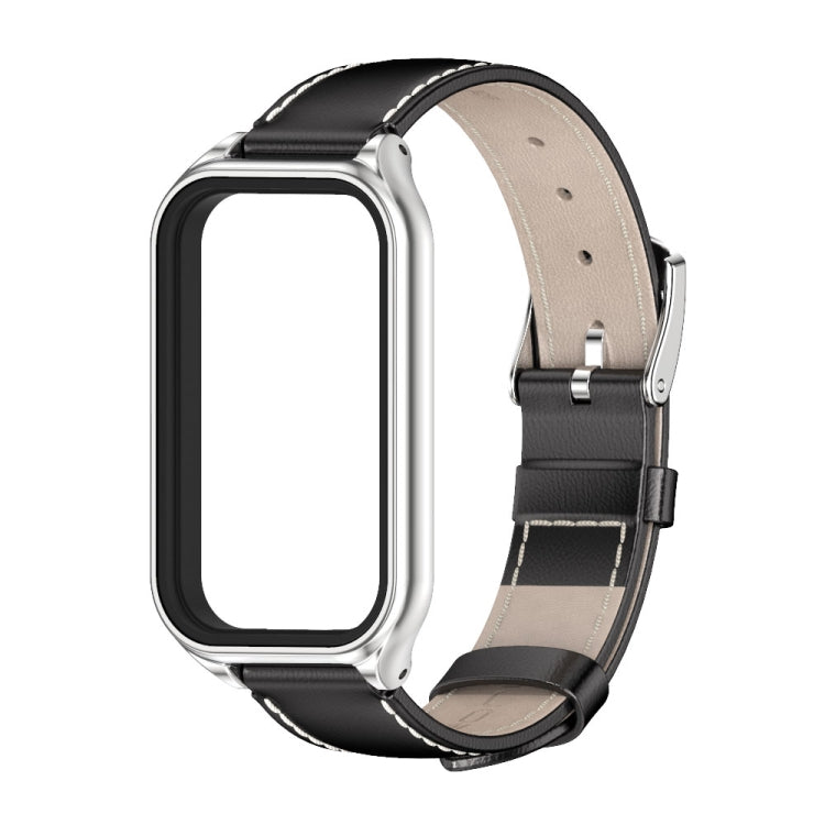 For Redmi Band 2 Mijobs Metal Shell Genuine Leather Watch Band(Black Silver) -  by MIJOBS | Online Shopping South Africa | PMC Jewellery