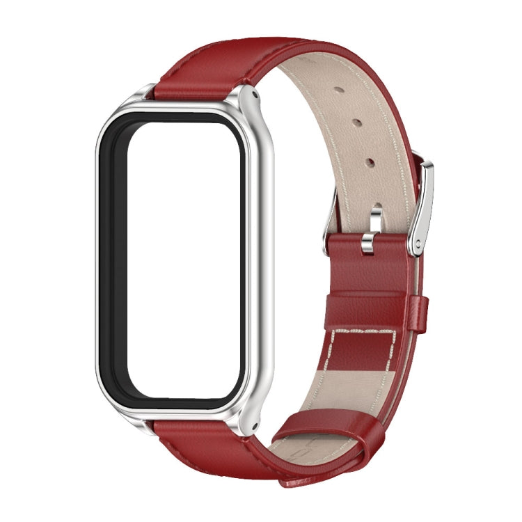 For Redmi Band 2 Mijobs Metal Shell Genuine Leather Watch Band(Red Silver) -  by MIJOBS | Online Shopping South Africa | PMC Jewellery