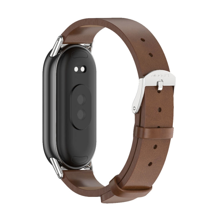 For Xiaomi Mi Band 8 / 9 / 9 NFC Mijobs Microfiber PU Leather Watch Band(Brown Silver) - Watch Bands by MIJOBS | Online Shopping South Africa | PMC TechLife | Buy Now Pay Later Mobicred