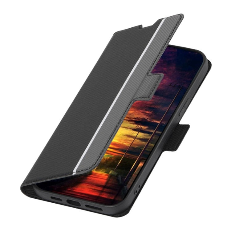 For OPPO A38 4G / A18 4G Twill Texture Side Button Leather Phone Case(Black) - OPPO Cases by PMC TechLife | Online Shopping South Africa | PMC TechLife | Buy Now Pay Later Mobicred
