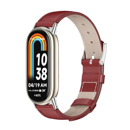 For Xiaomi Mi Band 8 Mijobs Genuine Leather Watch Band(Red Silver) -  by MIJOBS | Online Shopping South Africa | PMC Jewellery