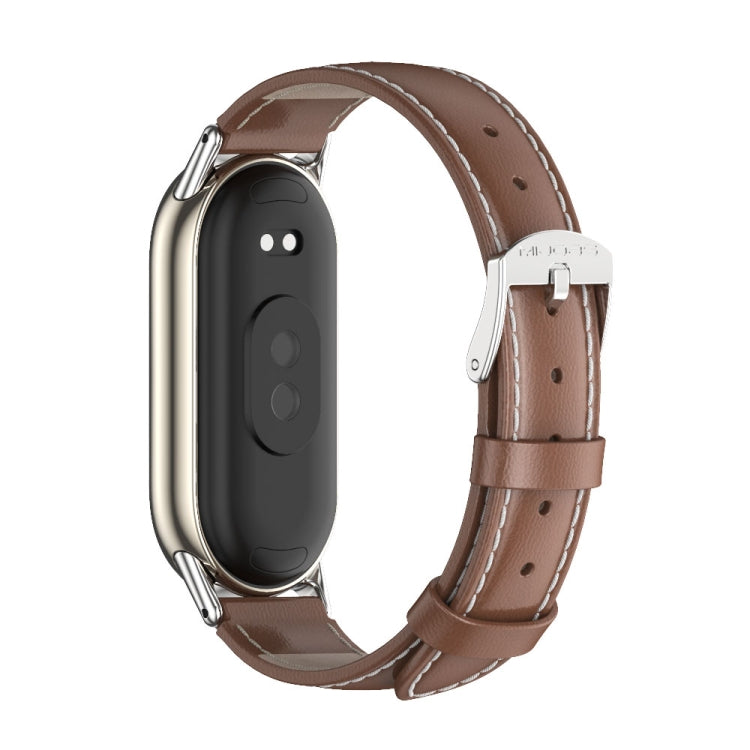 For Xiaomi Mi Band 8 Mijobs Genuine Leather Watch Band(Brown Silver) -  by MIJOBS | Online Shopping South Africa | PMC Jewellery