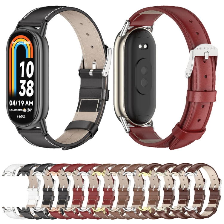 For Xiaomi Mi Band 8 / 9 / 9 NFC Mijobs Genuine Leather Watch Band(White Silver) - Watch Bands by MIJOBS | Online Shopping South Africa | PMC TechLife | Buy Now Pay Later Mobicred
