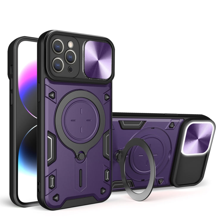 For iPhone 12 Pro CD Texture Sliding Camshield Magnetic Holder Phone Case(Purple) - free shipping - PMC TechLife - Order now!