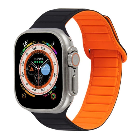 For Apple Watch Ultra 49mm Loop Magnetic Silicone Watch Band(Black Orange) - Watch Bands by PMC Jewellery | Online Shopping South Africa | PMC Jewellery