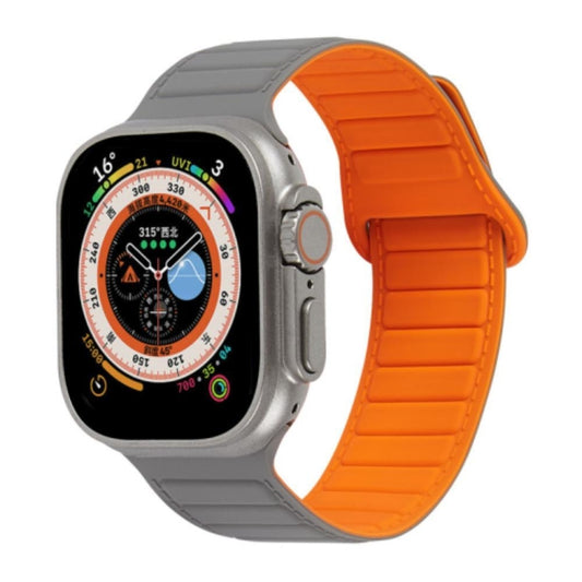 For Apple Watch 8 45mm  Loop Magnetic Silicone Watch Band(Grey Orange) - Watch Bands by PMC Jewellery | Online Shopping South Africa | PMC Jewellery