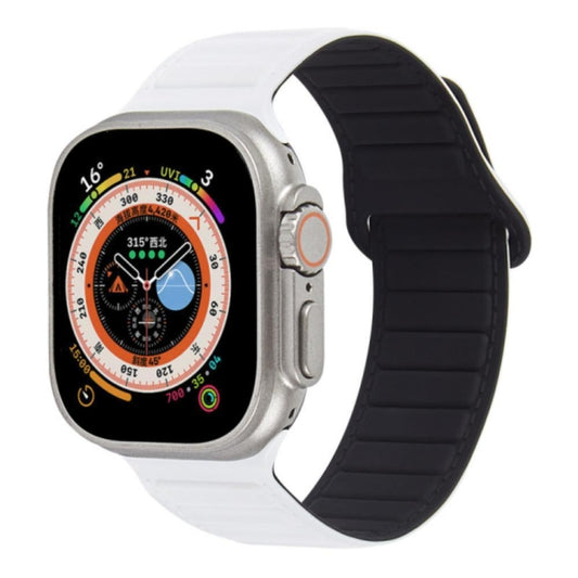 For Apple Watch 7 45mm Loop Magnetic Silicone Watch Band(White Black) - Watch Bands by PMC Jewellery | Online Shopping South Africa | PMC Jewellery