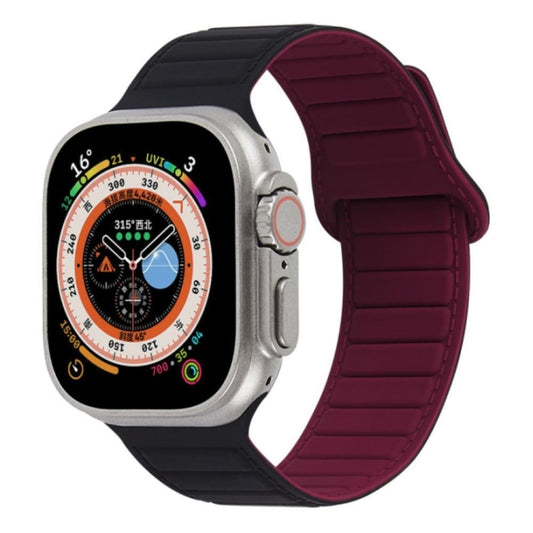 For Apple Watch 7 45mm Loop Magnetic Silicone Watch Band(Black Wine Red) - Watch Bands by PMC Jewellery | Online Shopping South Africa | PMC Jewellery