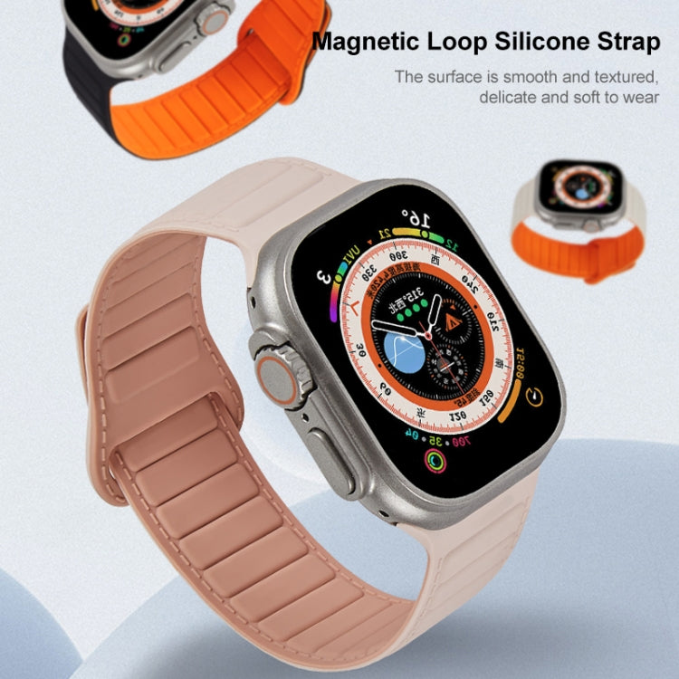 For Apple Watch 5 44mm Loop Magnetic Silicone Watch Band(Grey Orange) - Watch Bands by PMC Jewellery | Online Shopping South Africa | PMC Jewellery