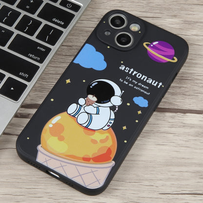 For iPhone 14 Plus Milk Tea Astronaut Pattern Liquid Silicone Phone Case(Ivory Black) - iPhone 14 Plus Cases by PMC Jewellery | Online Shopping South Africa | PMC Jewellery