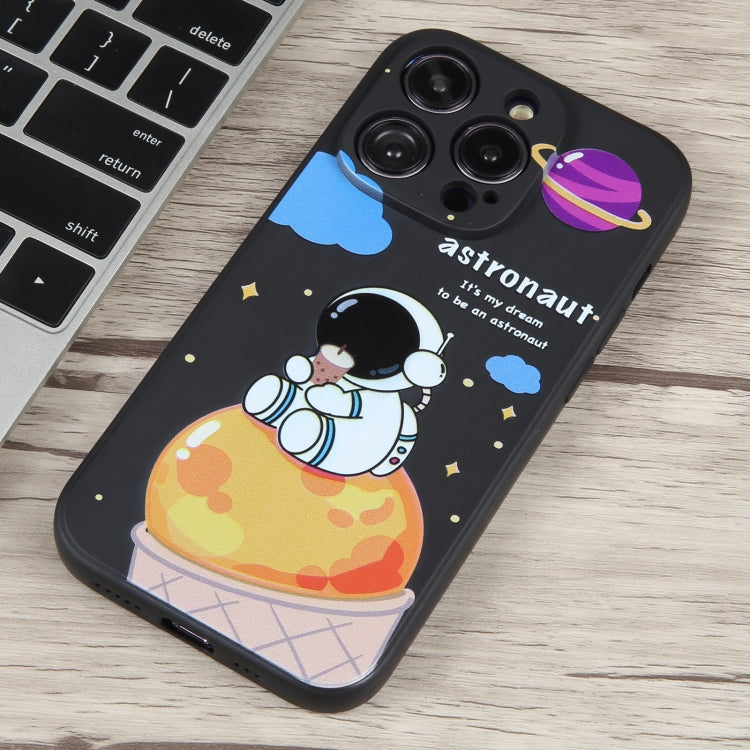 For iPhone 13 Milk Tea Astronaut Pattern Liquid Silicone Phone Case(Ivory Black) - free shipping - PMC TechLife - Order now!