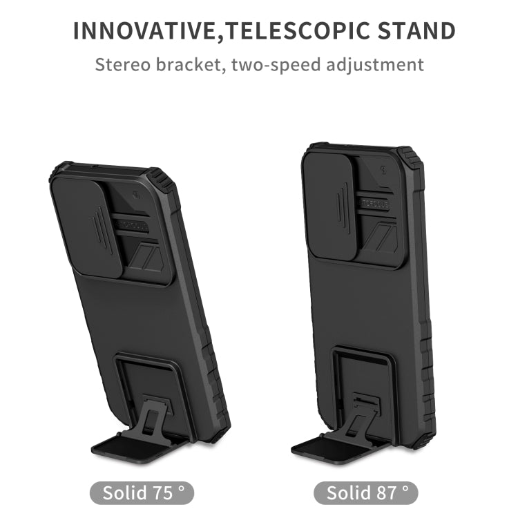 For Samsung Galaxy S22 5G Stereoscopic Holder Sliding Camshield Phone Case(Black) - free shipping - PMC TechLife - Order now!