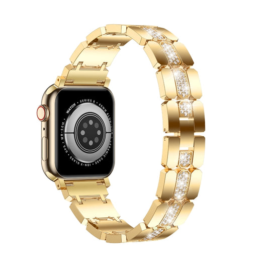 Diamond Metal Watch Band For Apple Watch 8 45mm(Gold) - Watch Bands by PMC Jewellery | Online Shopping South Africa | PMC Jewellery