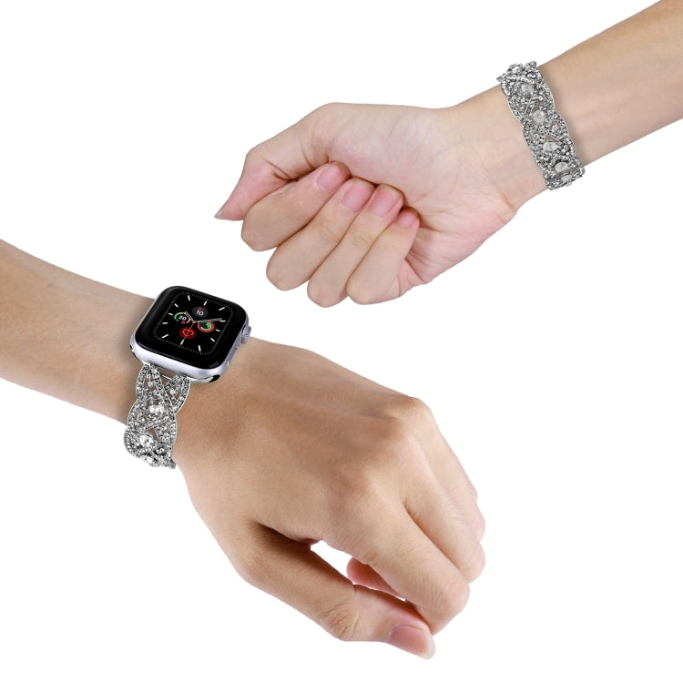 Diamonds Twist Metal Watch Band For Apple Watch 9 41mm(Silver) - Watch Bands by PMC TechLife | Online Shopping South Africa | PMC TechLife