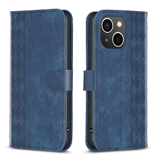 For iPhone 15 Plus Plaid Embossed Leather Phone Case(Blue) - iPhone 15 Plus Cases by PMC Jewellery | Online Shopping South Africa | PMC Jewellery