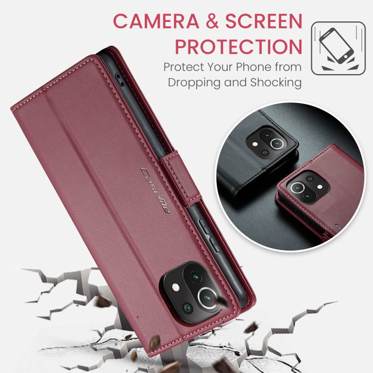 For Xiaomi Mi 11 Lite CaseMe 023 Butterfly Buckle Litchi Texture RFID Anti-theft Leather Phone Case(Wine Red) - Xiaomi Cases by CaseMe | Online Shopping South Africa | PMC Jewellery