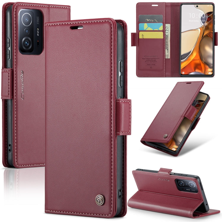 For Xiaomi 11T / 11T Pro CaseMe 023 Butterfly Buckle Litchi Texture RFID Anti-theft Leather Phone Case(Wine Red) - Xiaomi Cases by CaseMe | Online Shopping South Africa | PMC Jewellery