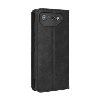 For ASUS ROG Phone 7 Magnetic Buckle Retro Texture Leather Phone Case(Black) - ASUS Cases by PMC Jewellery | Online Shopping South Africa | PMC Jewellery