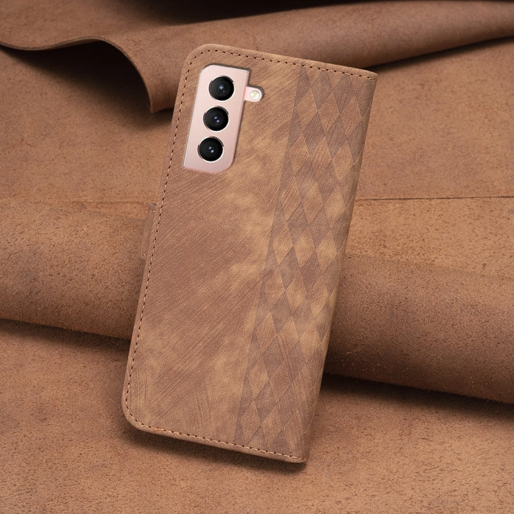 For Samsung Galaxy S21 5G Plaid Embossed Leather Phone Case(Brown) - free shipping - PMC TechLife - Order now!