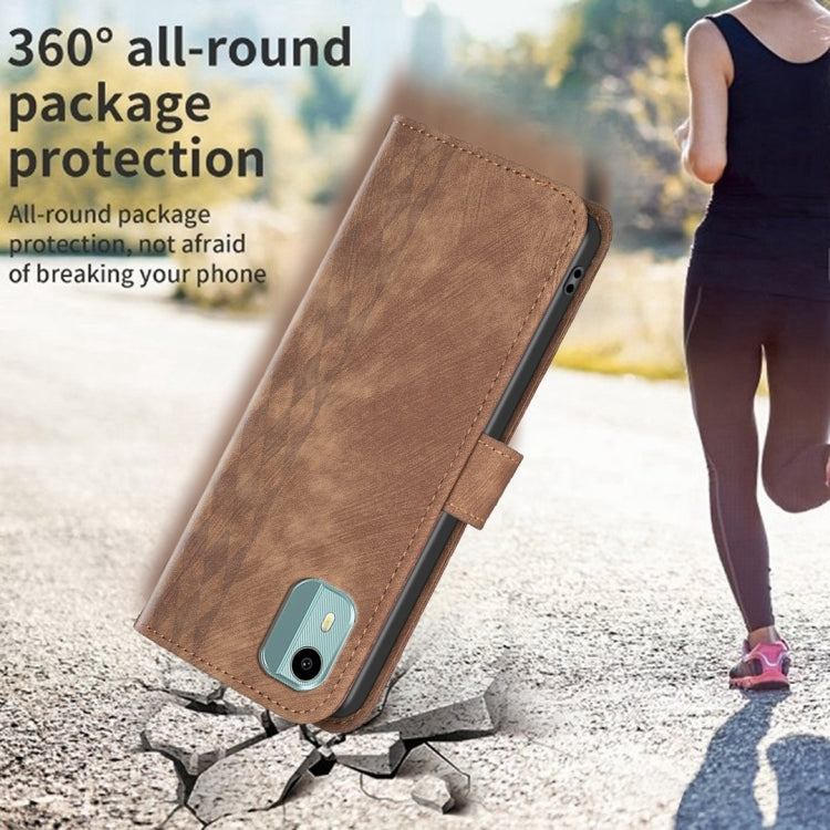 For Nokia C12 Plaid Embossed Leather Phone Case(Brown) - free shipping - PMC TechLife - Order now!